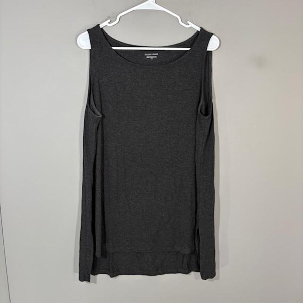 Eileen Fisher Tank Womens Large Gray Solid Scoop Neck Sleeveless Jersey Top